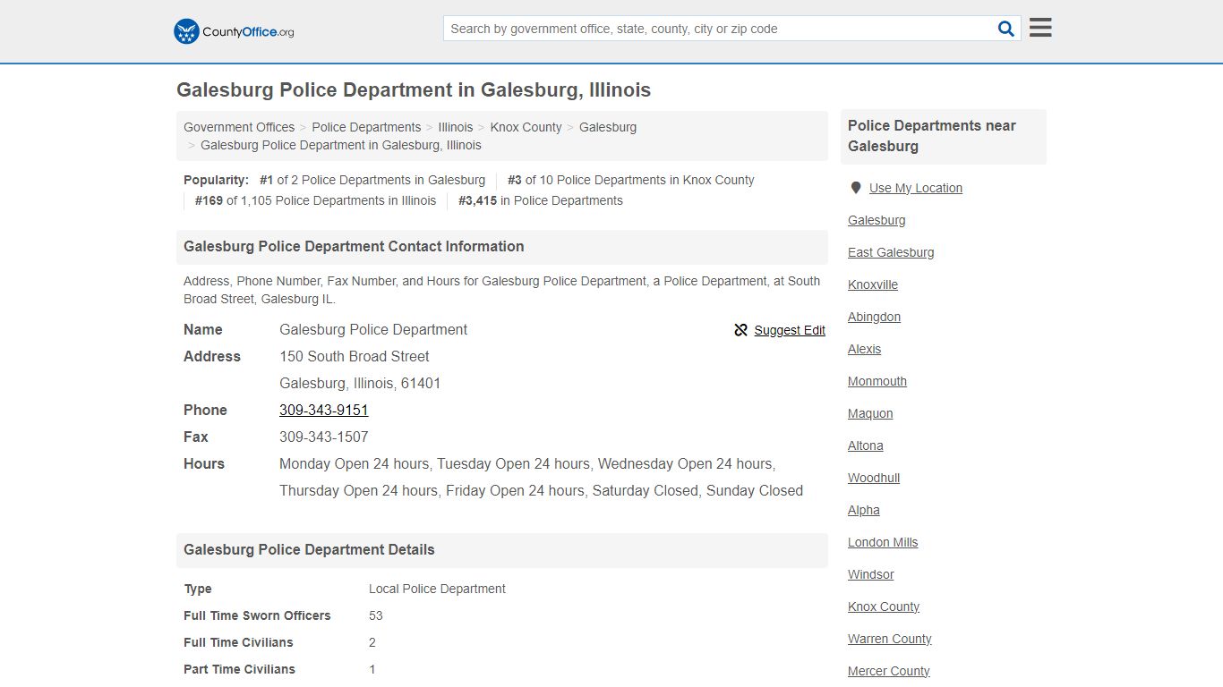 Galesburg Police Department in Galesburg, Illinois - County Office