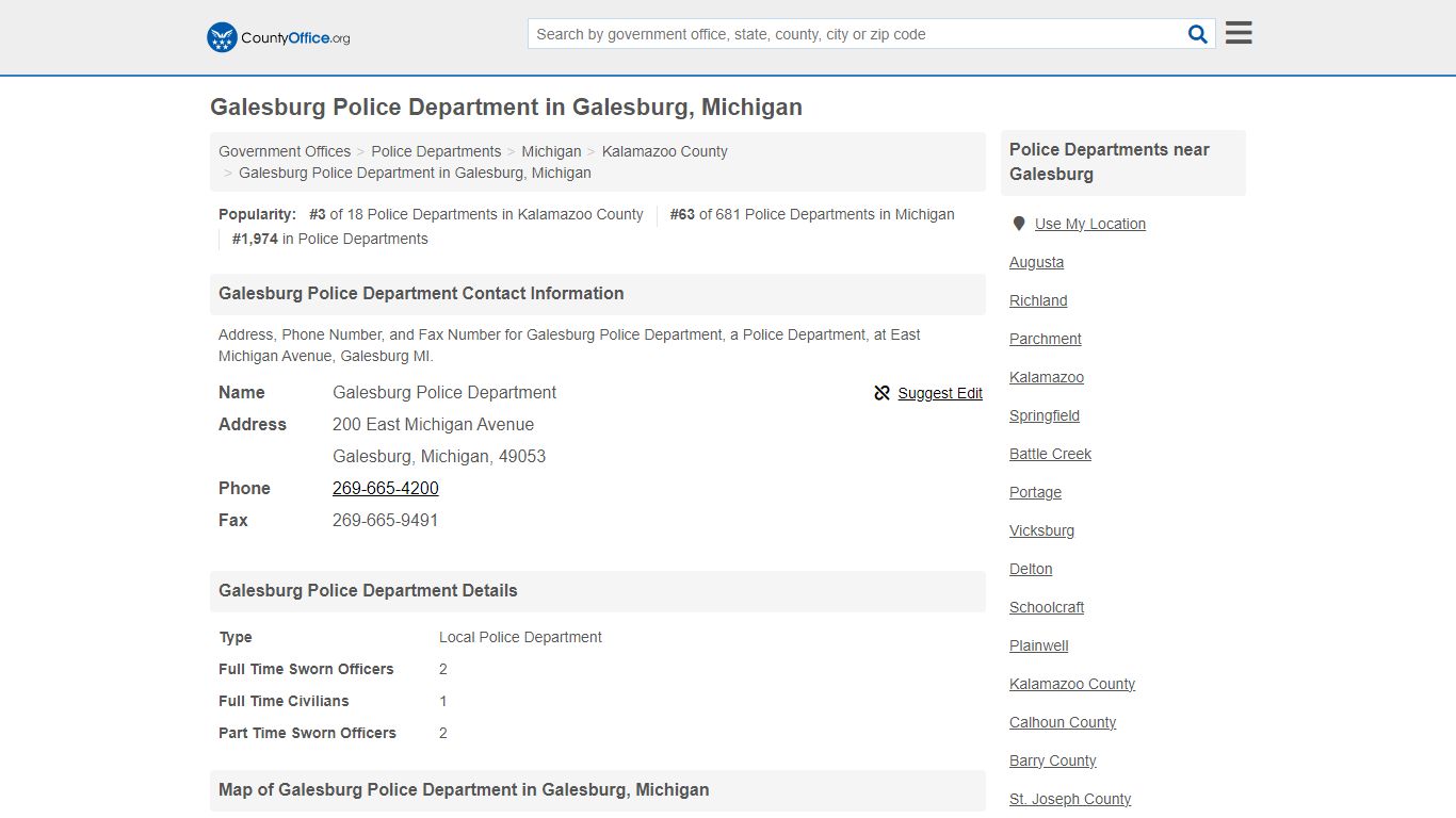 Galesburg Police Department - Galesburg, MI (Address, Phone, and Fax)